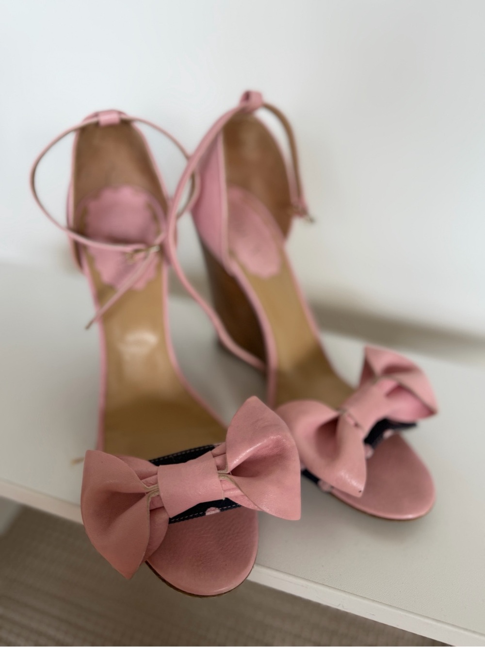 RED Valentino Pink Bow Ankle-Strap Wedges $75 ($540)